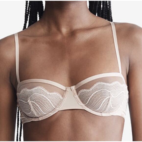 Calvin Klein Other - Calvin Klein Lace Balconette Bra Nude Sheer Unlined Underwire 32D NWT